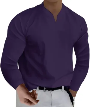 Long Sleeve T Shirt Men Big and Tall Oversized V Neck Fall Shirts Baggy Solid Shirts Big and Tall Fall Tshirts