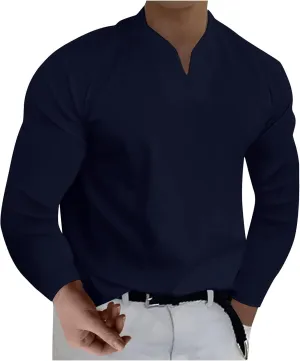 Long Sleeve T Shirt Men Big and Tall Oversized V Neck Fall Shirts Baggy Solid Shirts Big and Tall Fall Tshirts