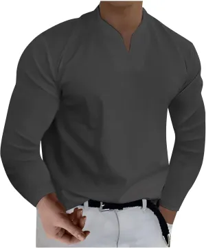Long Sleeve T Shirt Men Big and Tall Oversized V Neck Fall Shirts Baggy Solid Shirts Big and Tall Fall Tshirts