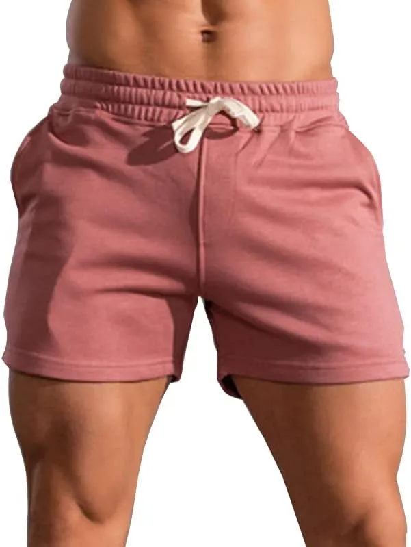 LONGBIDA Mens Athletic Gym Shorts Cotton Casual Elastic Waist Jogger Workout Sweat Shorts
