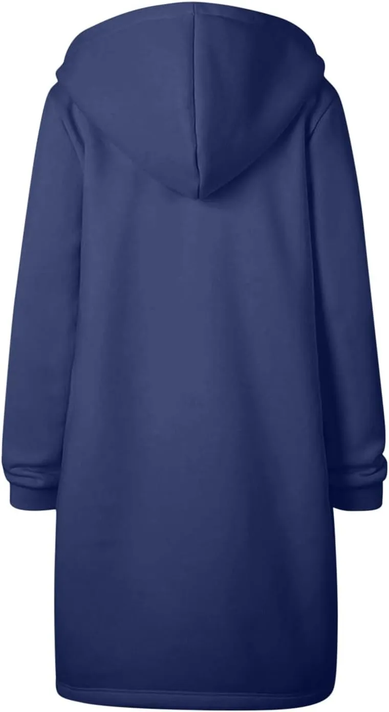 Longline Zip Up Hoodies for Women Casual Fleece Long Sweatshirt Jacket Warm Hooded Coats Winter Fall Outerwear