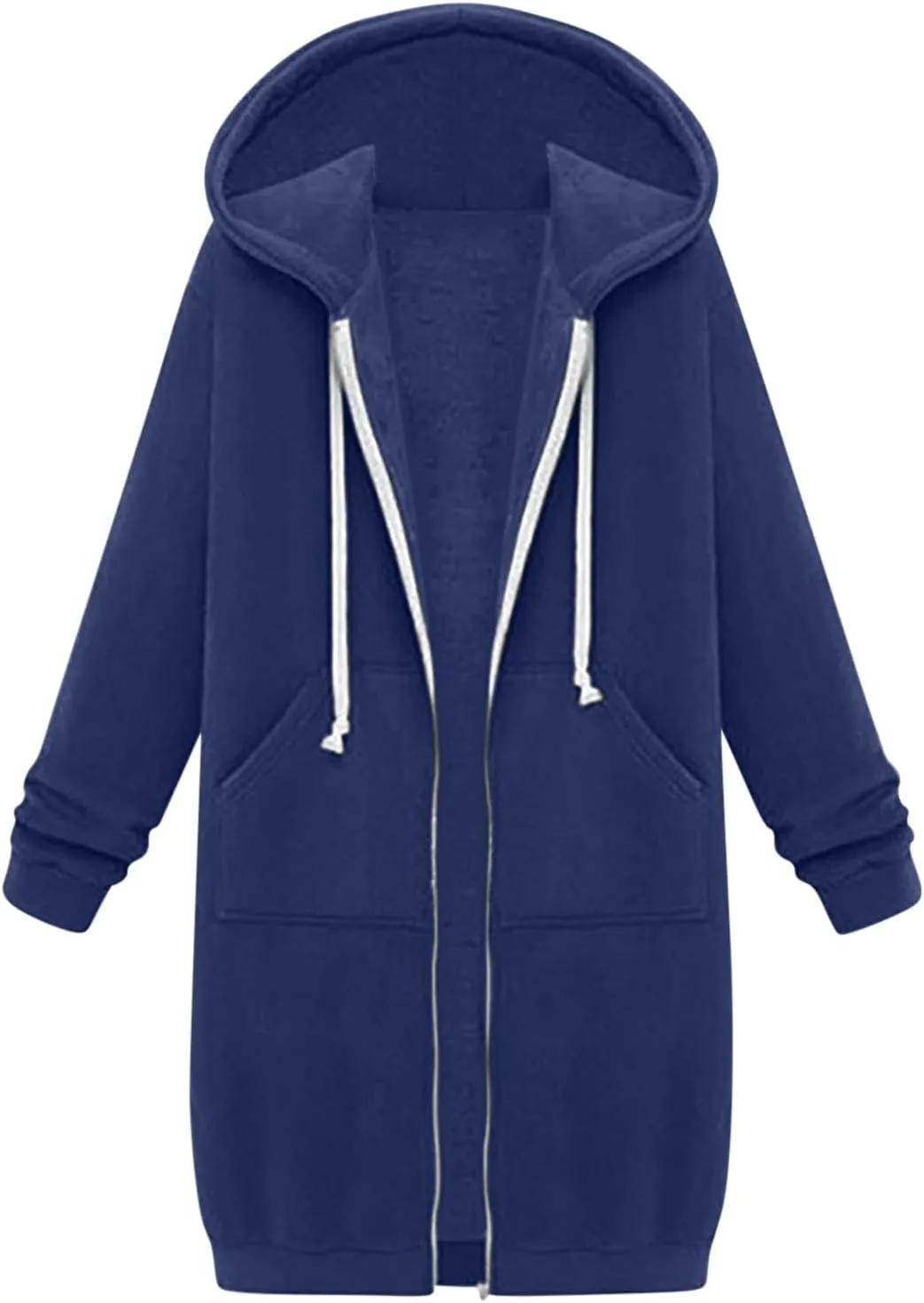 Longline Zip Up Hoodies for Women Casual Fleece Long Sweatshirt Jacket Warm Hooded Coats Winter Fall Outerwear
