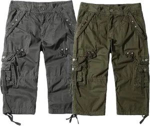 Maiyifu-GJ Men's 3/4 Cargo Shorts Elastic Multi Pockets Below Knee Cargo Shorts Summer Casual Loose Cotton Long Shorts