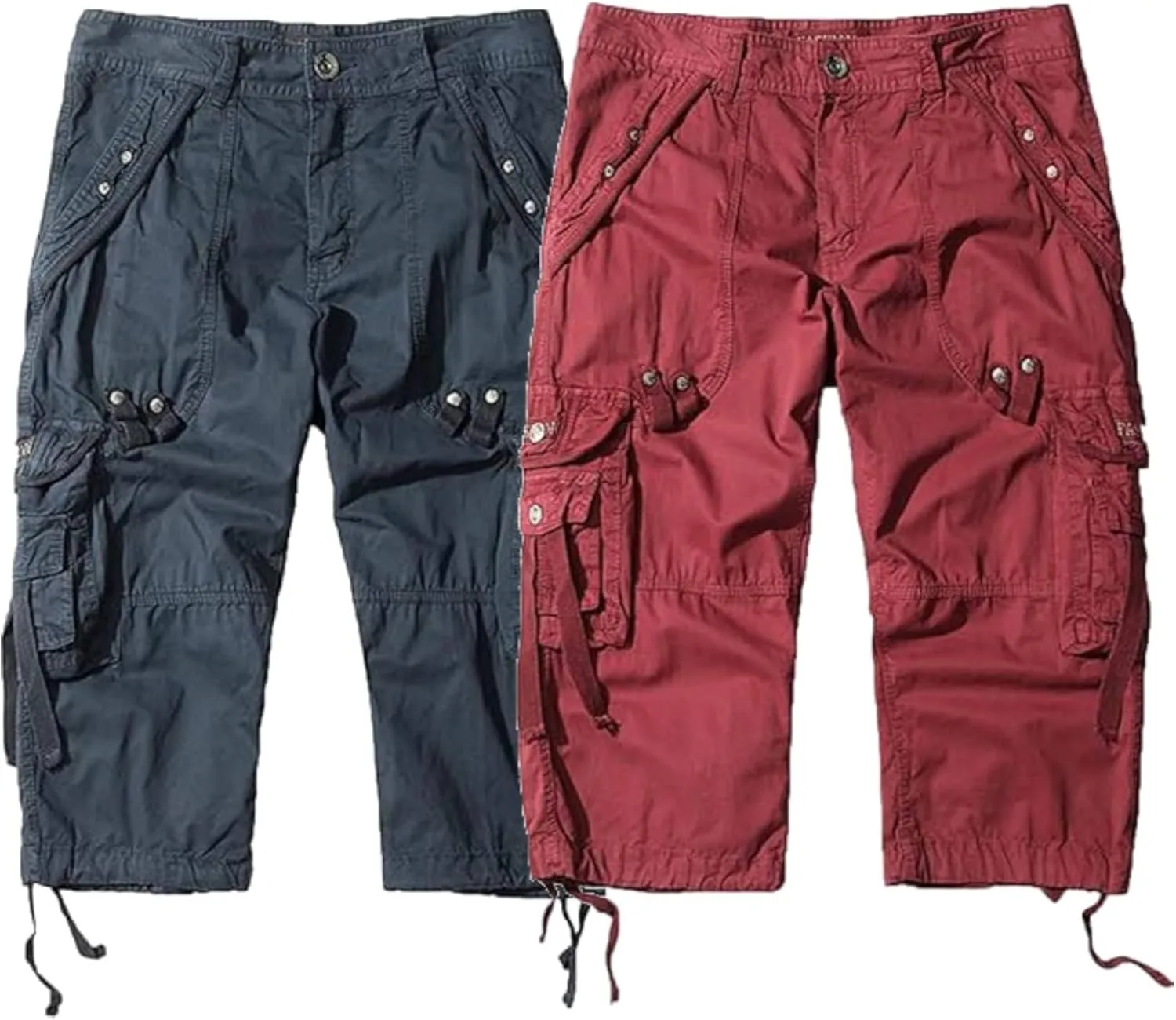 Maiyifu-GJ Men's 3/4 Cargo Shorts Elastic Multi Pockets Below Knee Cargo Shorts Summer Casual Loose Cotton Long Shorts