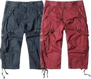 Maiyifu-GJ Men's 3/4 Cargo Shorts Elastic Multi Pockets Below Knee Cargo Shorts Summer Casual Loose Cotton Long Shorts