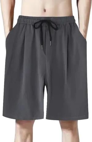Men Casual Shorts Elastic Waist Drawstring Shorts Stretch Summer Beach Shorts with Pockets