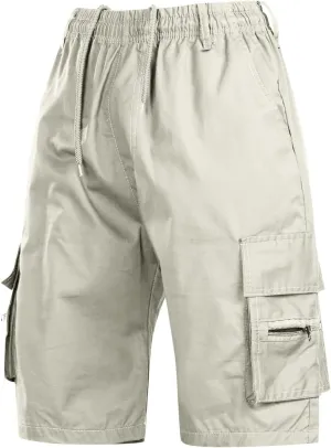 Men Casual Shorts Elastic Waist Drawstring Shorts Stretch Summer Beach Shorts with Pockets