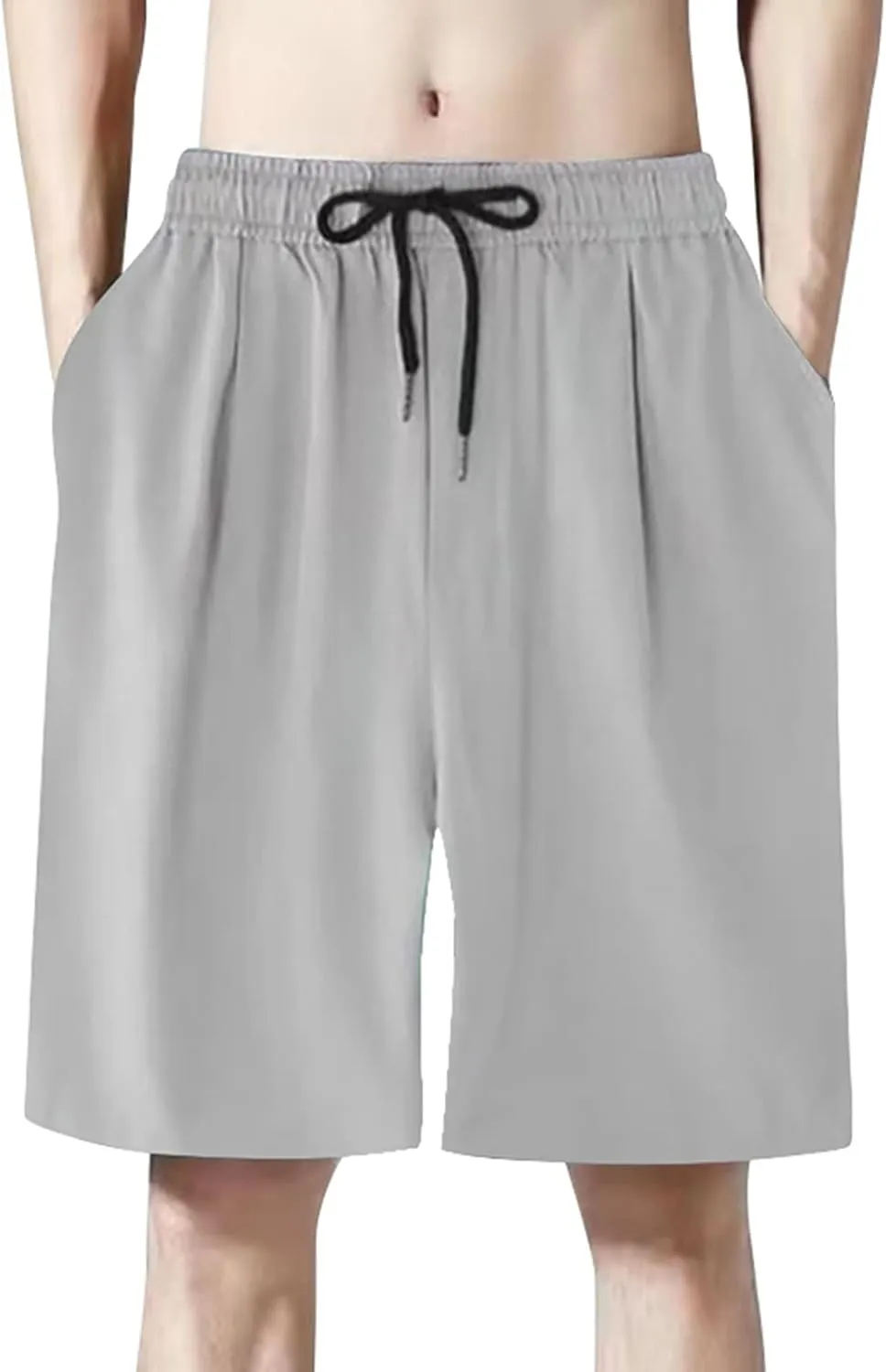 Men Casual Shorts Elastic Waist Drawstring Shorts Stretch Summer Beach Shorts with Pockets