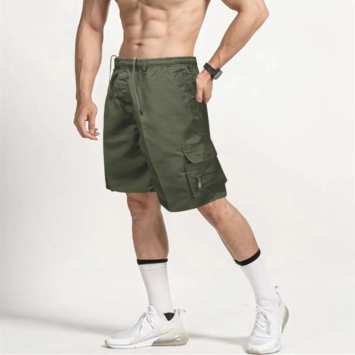 Men Casual Shorts Elastic Waist Drawstring Shorts Stretch Summer Beach Shorts with Pockets