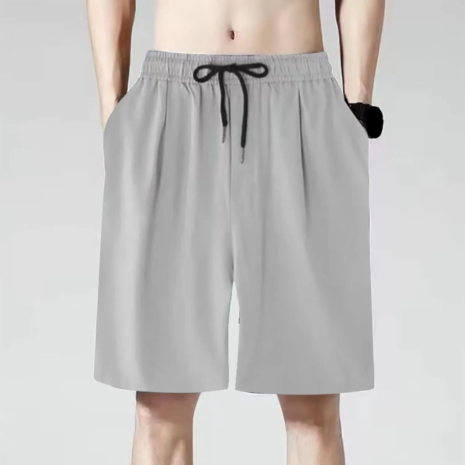 Men Casual Shorts Elastic Waist Drawstring Shorts Stretch Summer Beach Shorts with Pockets