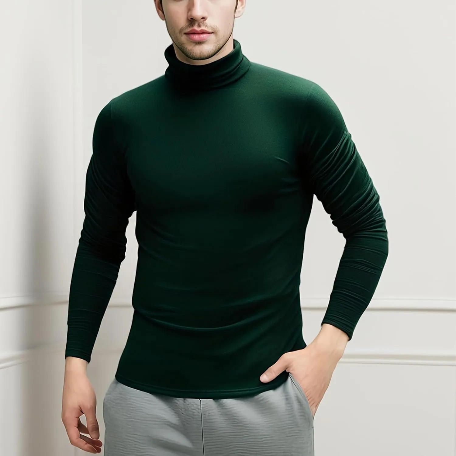 Men Casual Turtleneck Slim Fit Basic Tops Lightweight Thin Pullover Sweater Long Sleeve Underwear Male Blouse T-Shirt