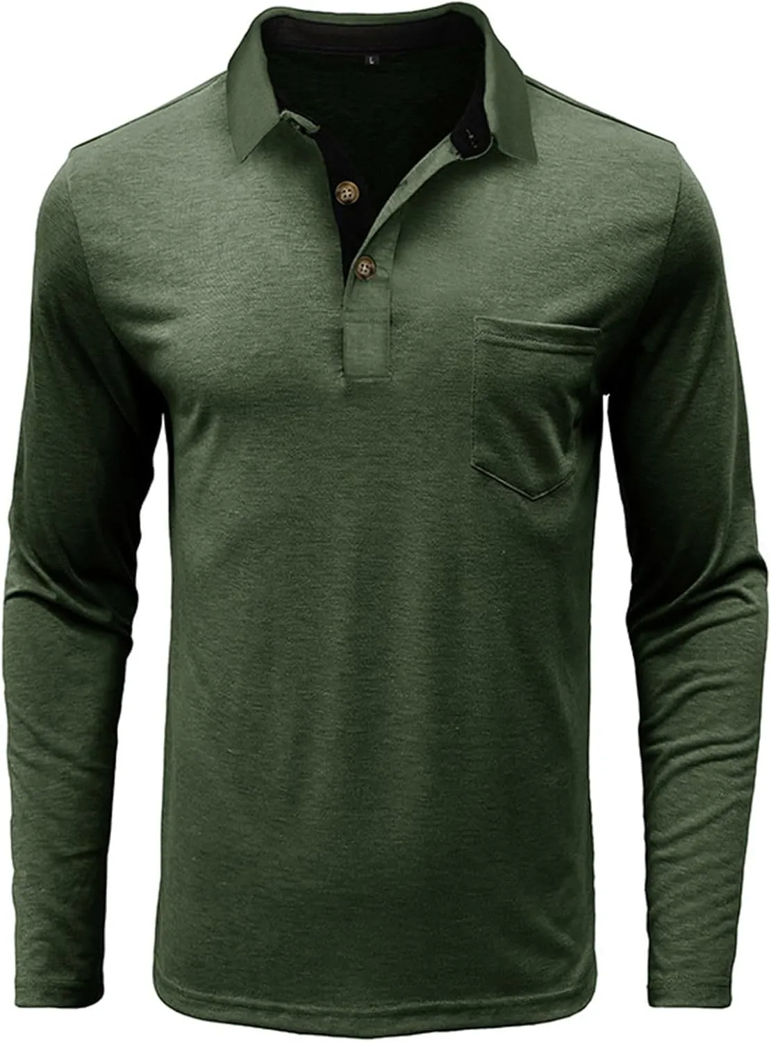 Men Fall Winter Polo Shirts Long Sleeved Flip Collar Tops Pocket Button V Neck T Shirts Golf Casual Sports Tops