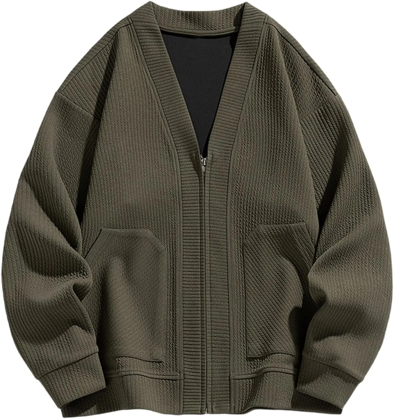 Men's 2024 Fall WinterCardigan Sweater Long Sleeve Casual V Neck Zip up Knitted Sweater V-Neck with Pockets