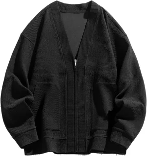 Men's 2024 Fall WinterCardigan Sweater Long Sleeve Casual V Neck Zip up Knitted Sweater V-Neck with Pockets