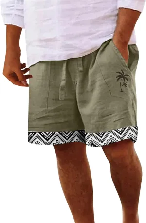 Mens 4XL Linen Summer Beach Shorts Tree Printed Beach Trendy Shorts Mens 4XL Linen Summer Beach Shorts Mens Linen
