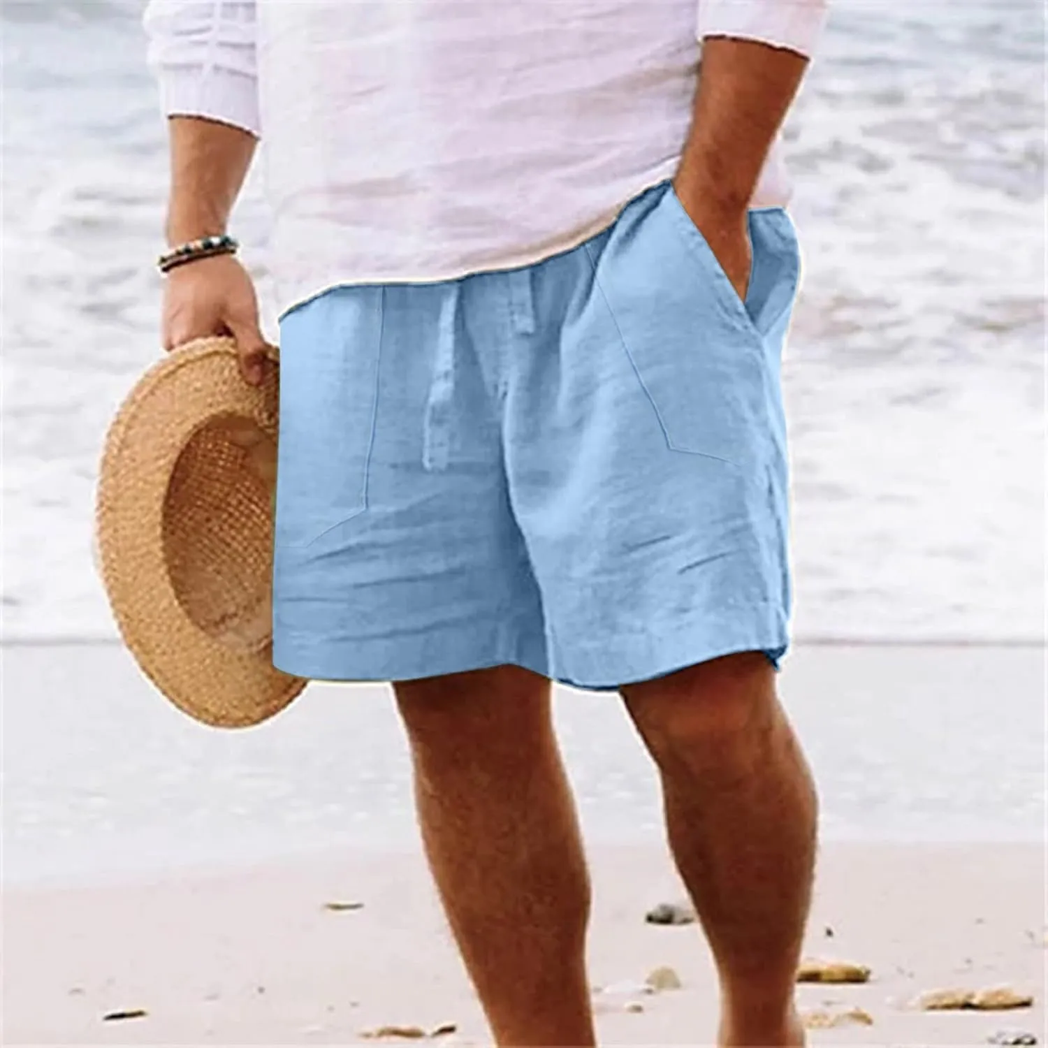 Mens 4XL Linen Summer Beach Shorts Tree Printed Beach Trendy Shorts Mens 4XL Linen Summer Beach Shorts Mens Linen