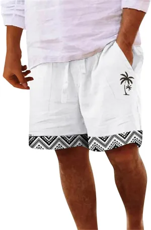 Mens 4XL Linen Summer Beach Shorts Tree Printed Beach Trendy Shorts Mens 4XL Linen Summer Beach Shorts Mens Linen