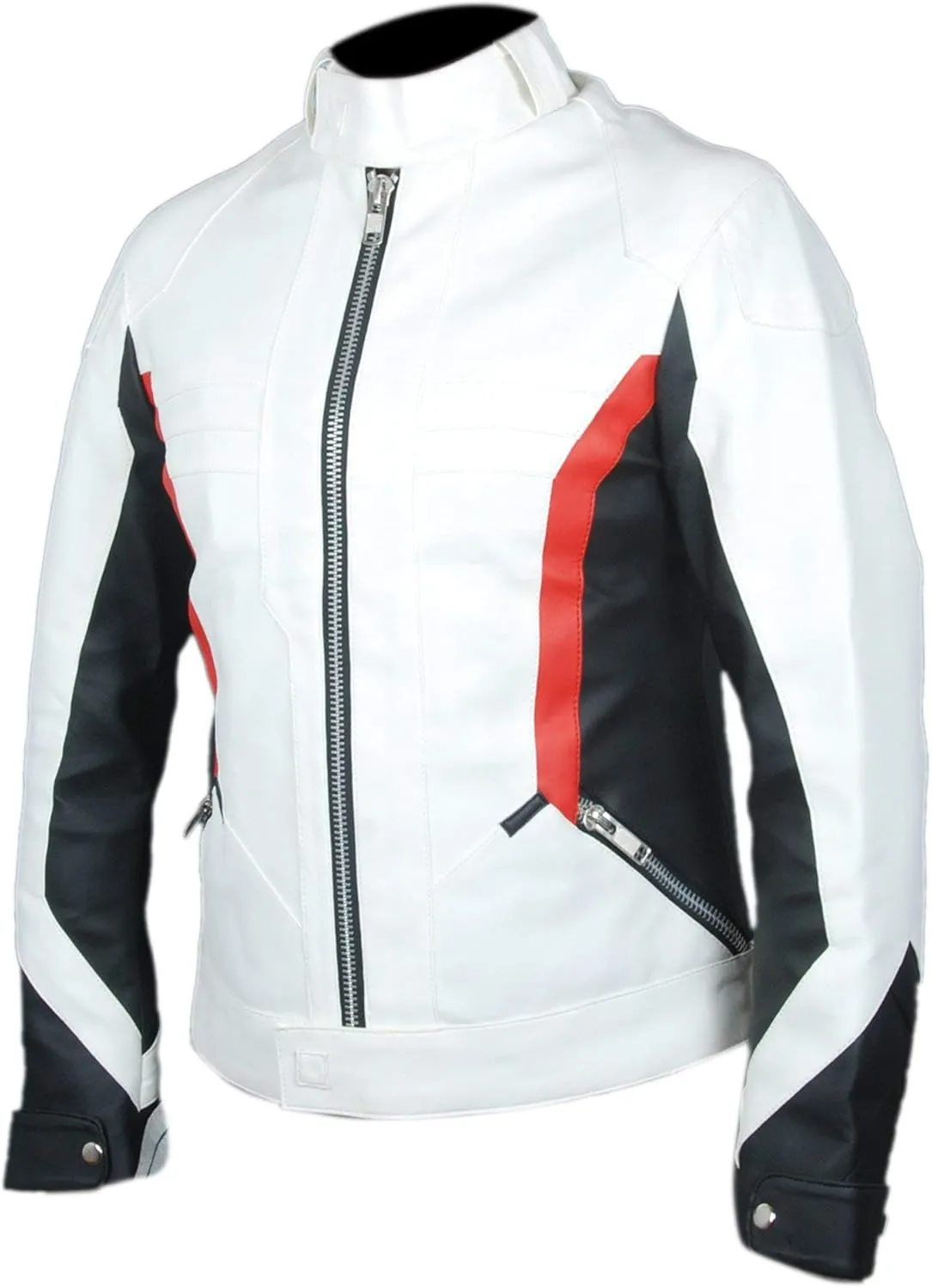 Mens Brando Motorcycle Cafe Racer Retro Biker - White Leather Outerwear Jacket Collection