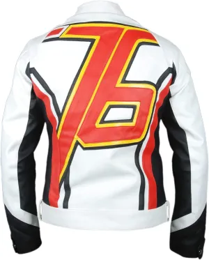 Mens Brando Motorcycle Cafe Racer Retro Biker - White Leather Outerwear Jacket Collection