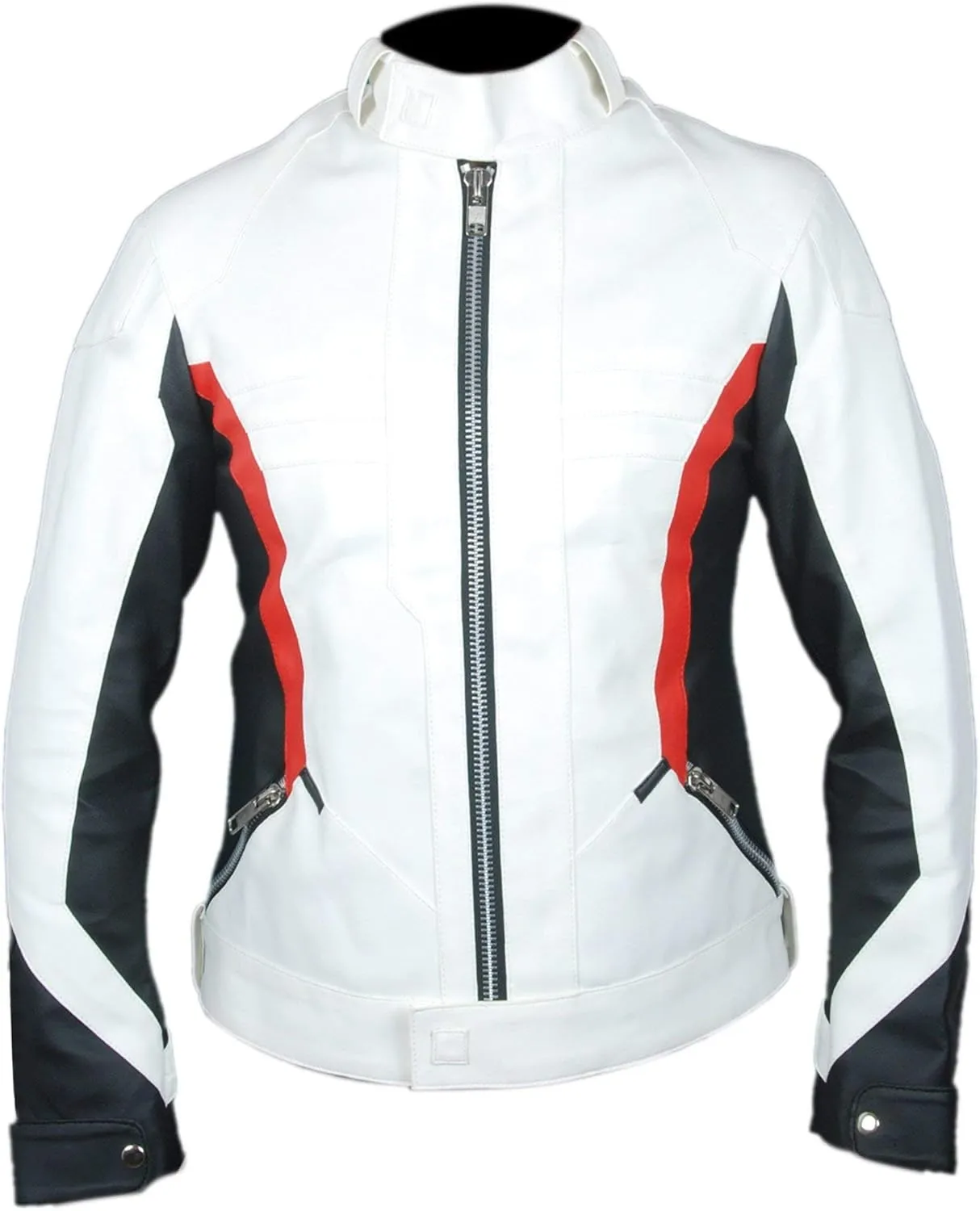 Mens Brando Motorcycle Cafe Racer Retro Biker - White Leather Outerwear Jacket Collection