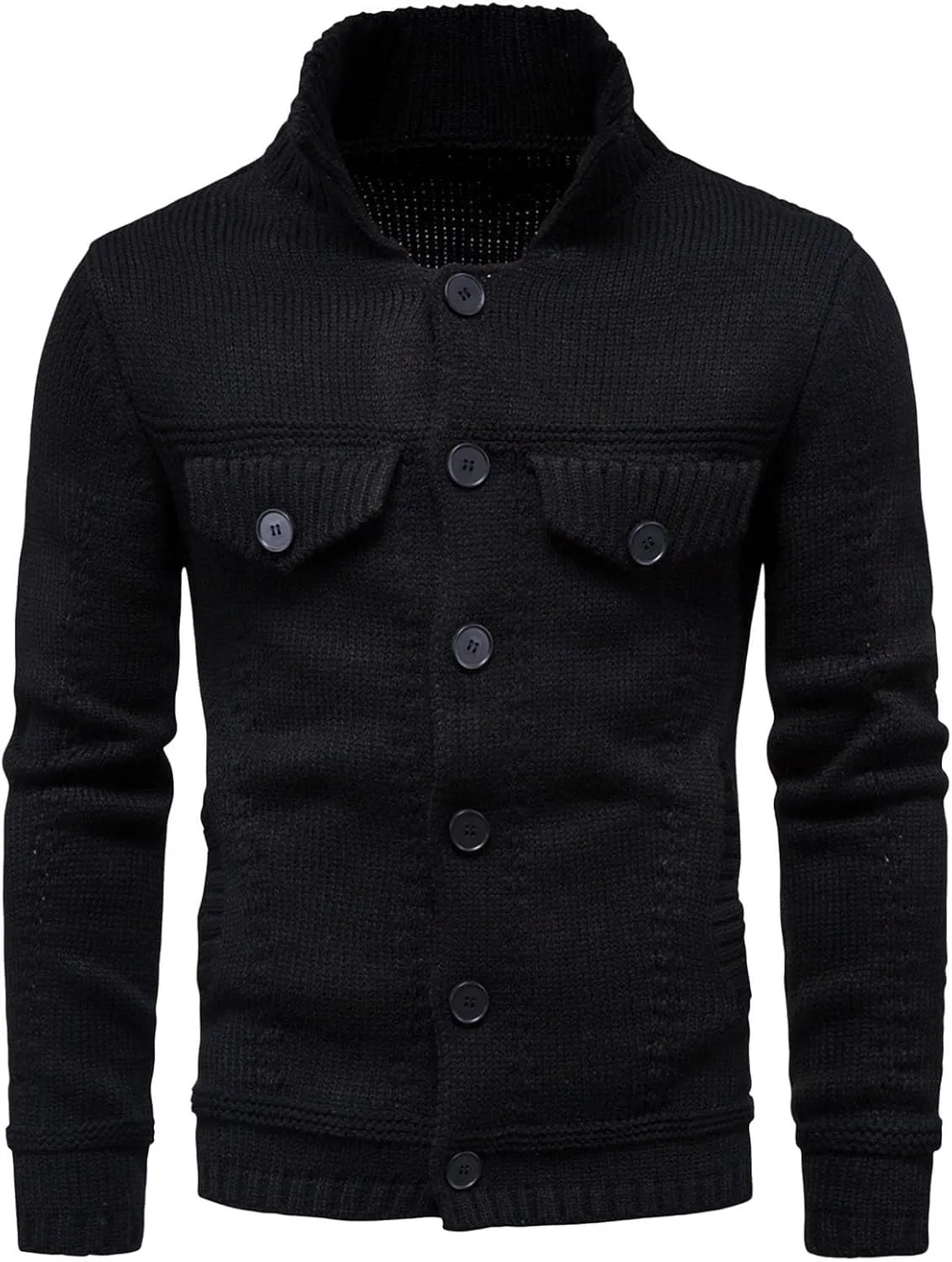 Mens Cable Cardigan Sweater Button Down Knit Sweater Turn Down Collar Sweater Vintage Long Sleeve Sweater