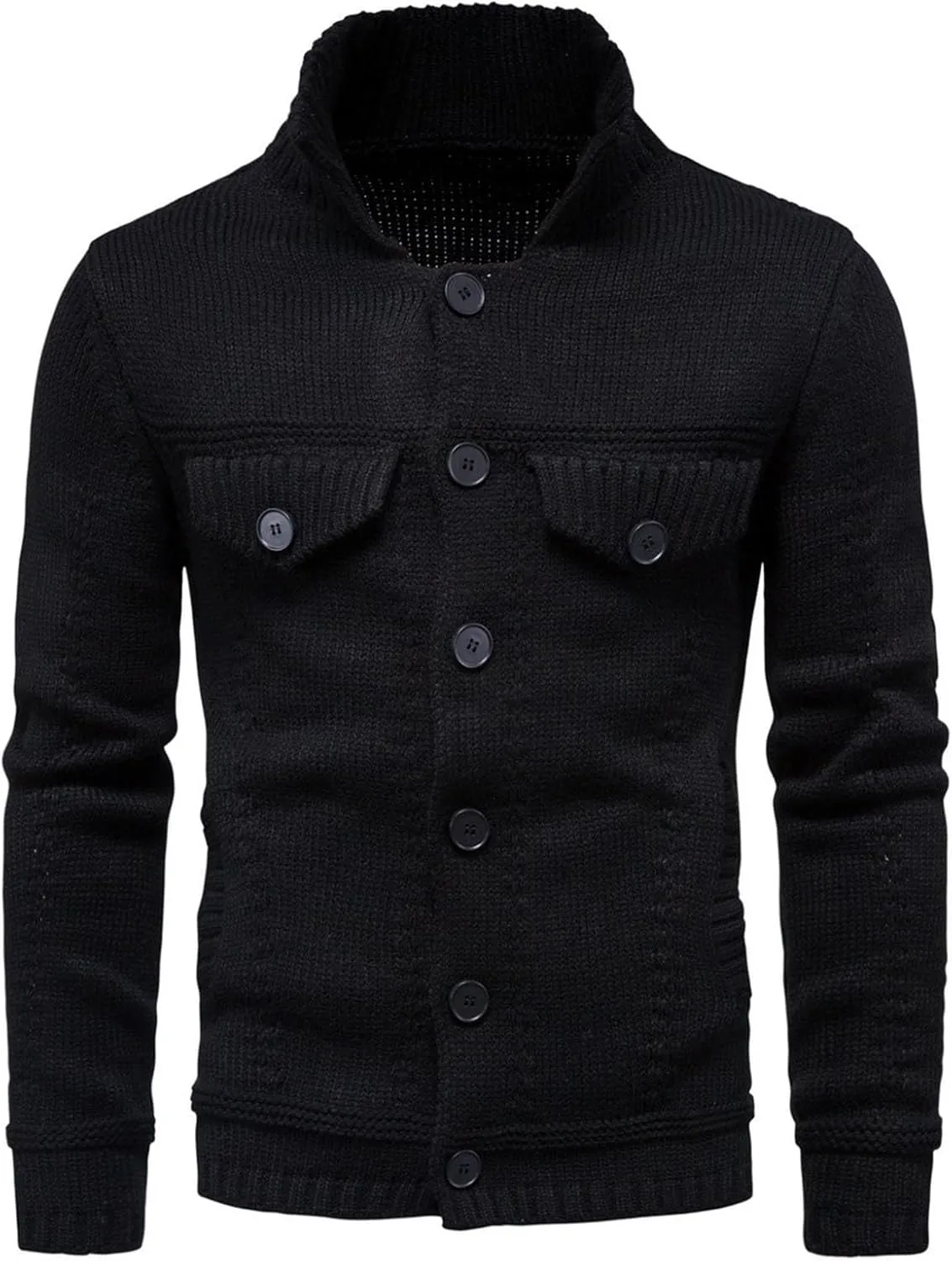 Mens Cable Cardigan Sweater Button Down Knit Sweater Turn Down Collar Sweater Vintage Long Sleeve Sweater