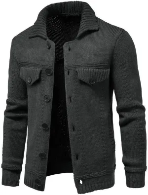 Mens Cable Cardigan Sweater Button Down Knit Sweater Turn Down Collar Sweater Vintage Long Sleeve Sweater