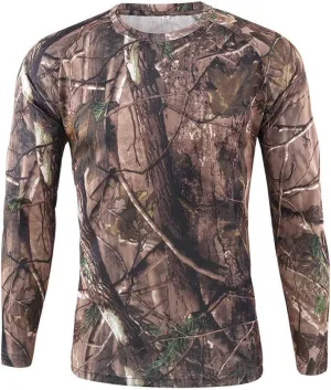 Men's Camo T Shirts Casual Long Sleeve Crew Neck Compression Shirt Outdoor Hunting T-Shirt Gym Athletic Running Tops