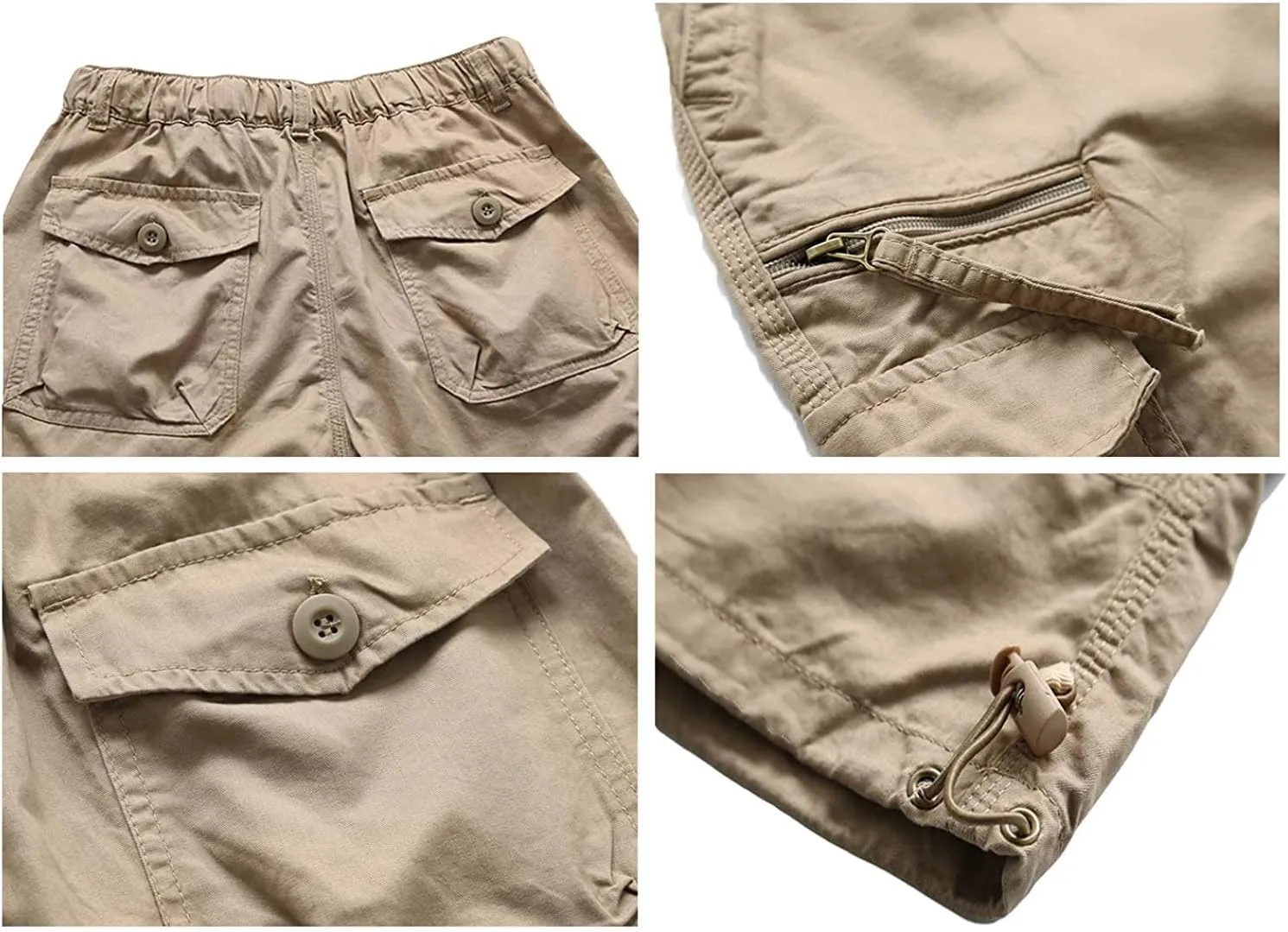 Men's Capri Cargo Shorts Elastic Waist Below Knee Shorts with Multi-Pocket