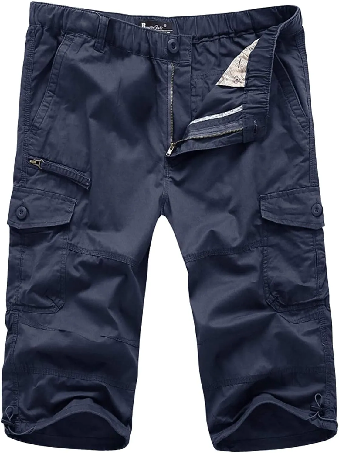 Men's Capri Cargo Shorts Elastic Waist Below Knee Shorts with Multi-Pocket