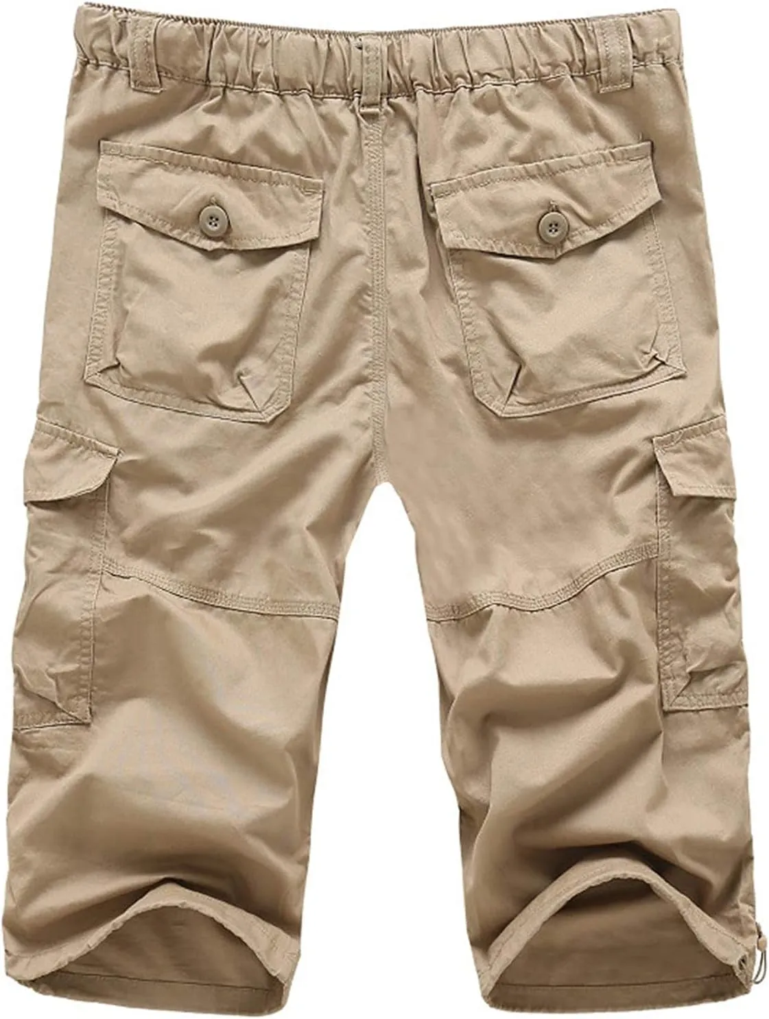 Men's Capri Cargo Shorts Elastic Waist Below Knee Shorts with Multi-Pocket