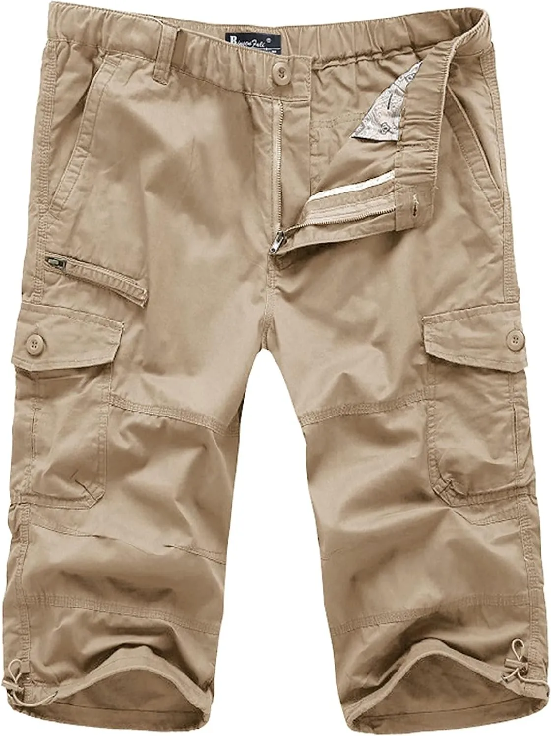 Men's Capri Cargo Shorts Elastic Waist Below Knee Shorts with Multi-Pocket