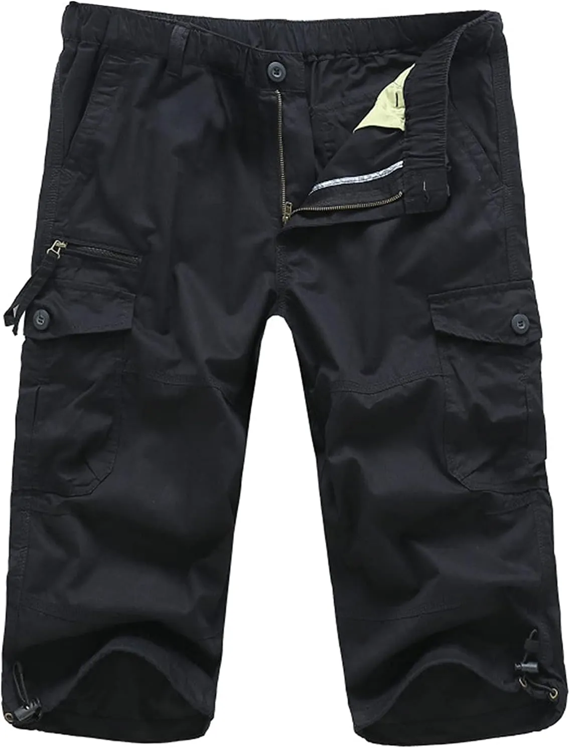 Men's Capri Cargo Shorts Elastic Waist Below Knee Shorts with Multi-Pocket