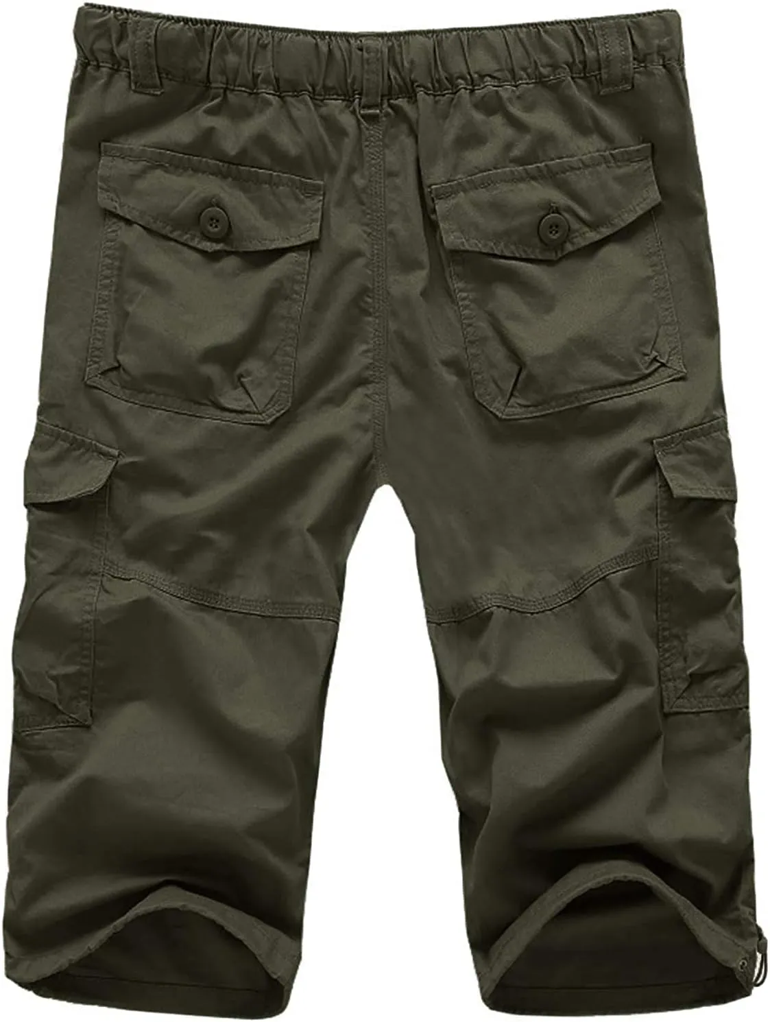 Men's Capri Cargo Shorts Elastic Waist Below Knee Shorts with Multi-Pocket