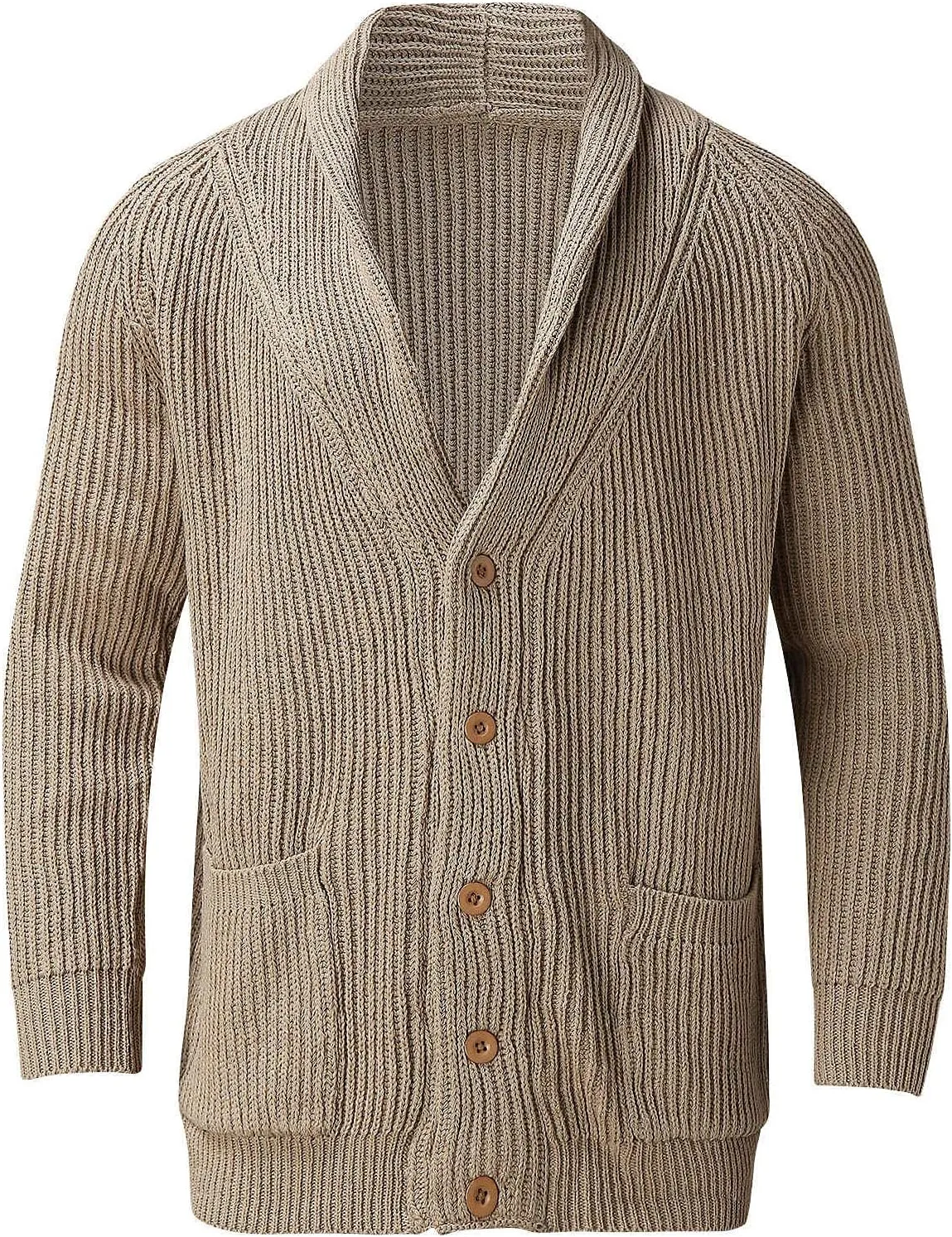 Mens Cardigan Sweater 100% Cotton Pockets Casual Slim Fit V-Neck Knitted Sweaters Long Sleeve Button Up Warm Sweaters