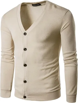 Mens Cardigan Sweater Cashmere Wool Blend V Neck Buttons Designed Long Sleeve Solid Warm Cardigan with Pockets