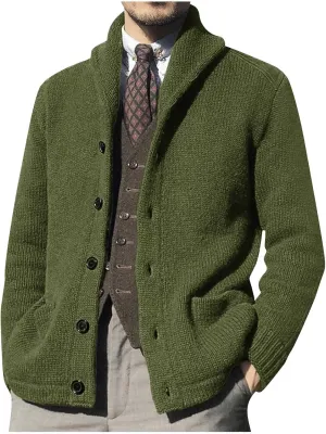 Mens Cardigan Sweater with Buttons Knit Lapel Oversized Cardigan Sweater Thick Warm Lounge Winter Cardigan