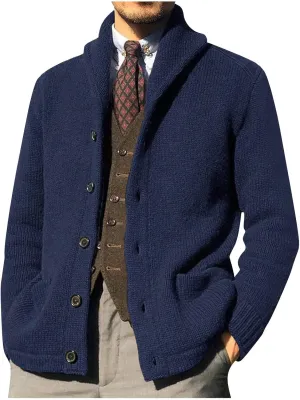 Mens Cardigan Sweater with Buttons Knit Lapel Oversized Cardigan Sweater Thick Warm Lounge Winter Cardigan