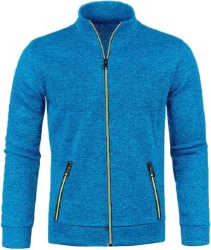 Men's Cardigan Sweaters Full Zip Up Stand Collar Slim Fit Casual Solid Color Knitted Sweater with 2 Front Pockets