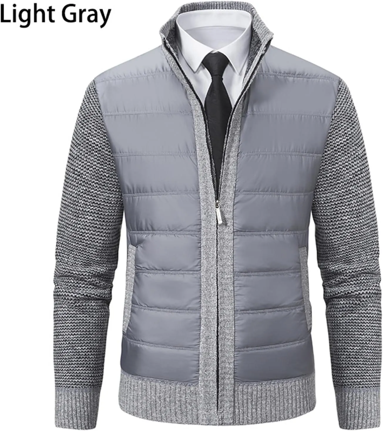 Men's Cardigan Sweaters Qiulted Puffer Jacket Casual Slim Fit Full Zip Sweaters Knitted Cardigan Jackets with Pockets