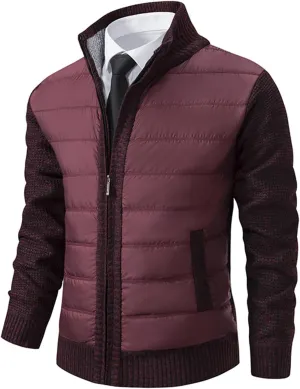 Men's Cardigan Sweaters Qiulted Puffer Jacket Casual Slim Fit Full Zip Sweaters Knitted Cardigan Jackets with Pockets