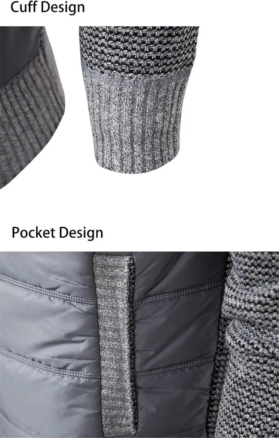 Men's Cardigan Sweaters Qiulted Puffer Jacket Casual Slim Fit Full Zip Sweaters Knitted Cardigan Jackets with Pockets