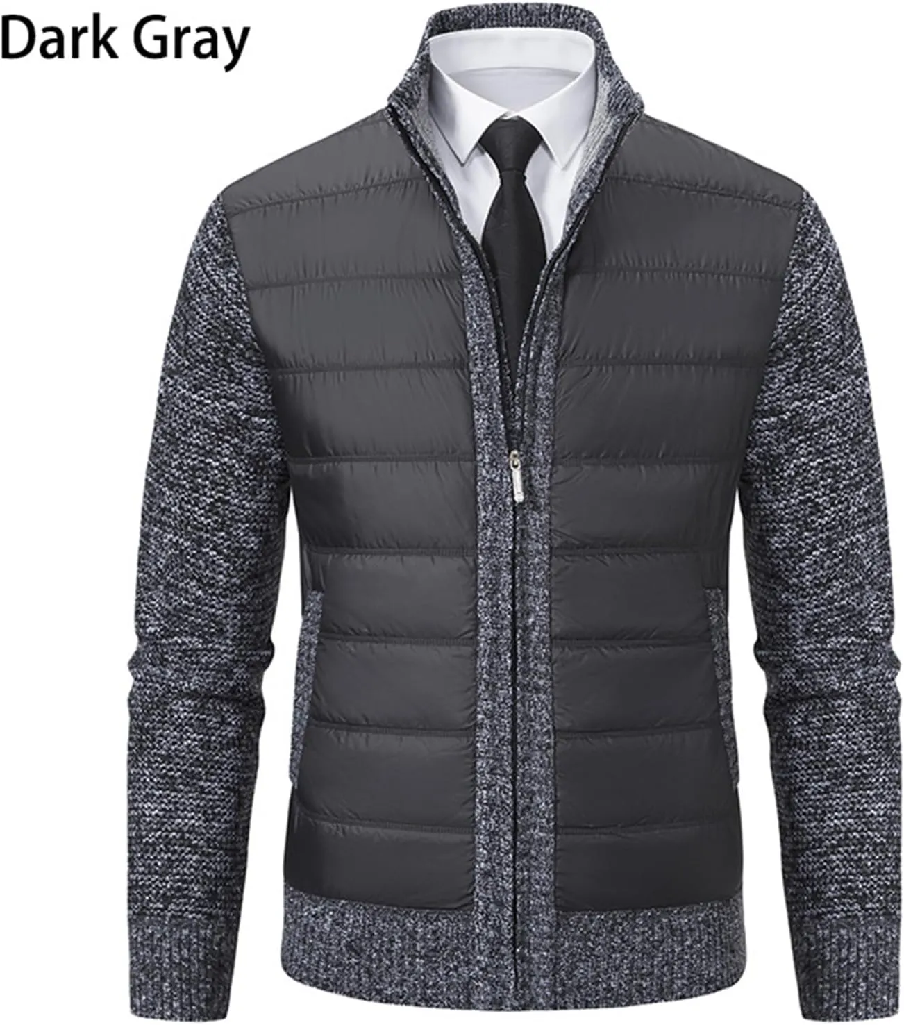 Men's Cardigan Sweaters Qiulted Puffer Jacket Casual Slim Fit Full Zip Sweaters Knitted Cardigan Jackets with Pockets