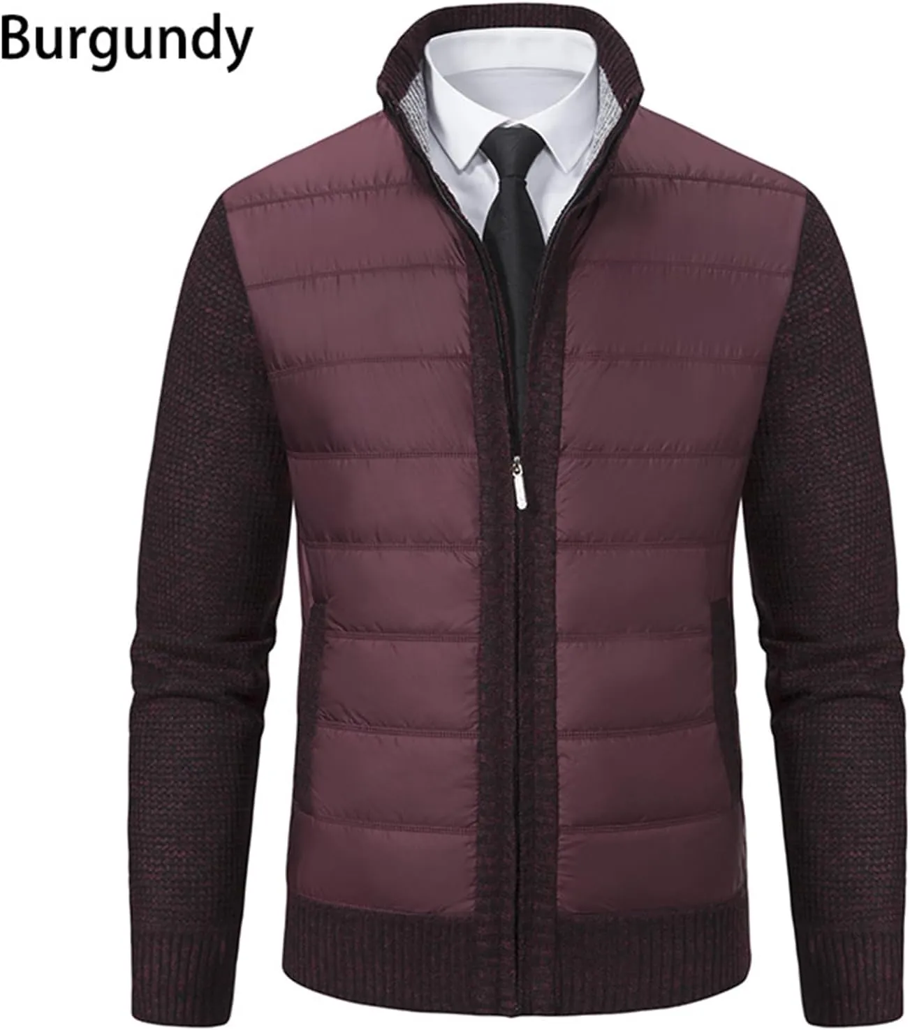 Men's Cardigan Sweaters Qiulted Puffer Jacket Casual Slim Fit Full Zip Sweaters Knitted Cardigan Jackets with Pockets