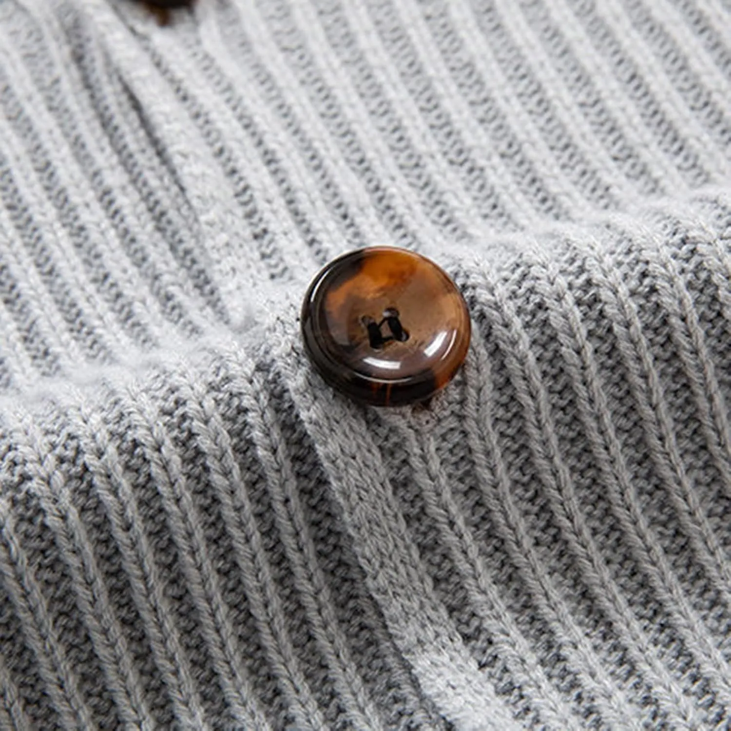 Men's Cardigan Sweaters Shawl Collar Cardigan Ribbed Long Sleeve Sweater Button Down Sweaters with Two Front Pockets