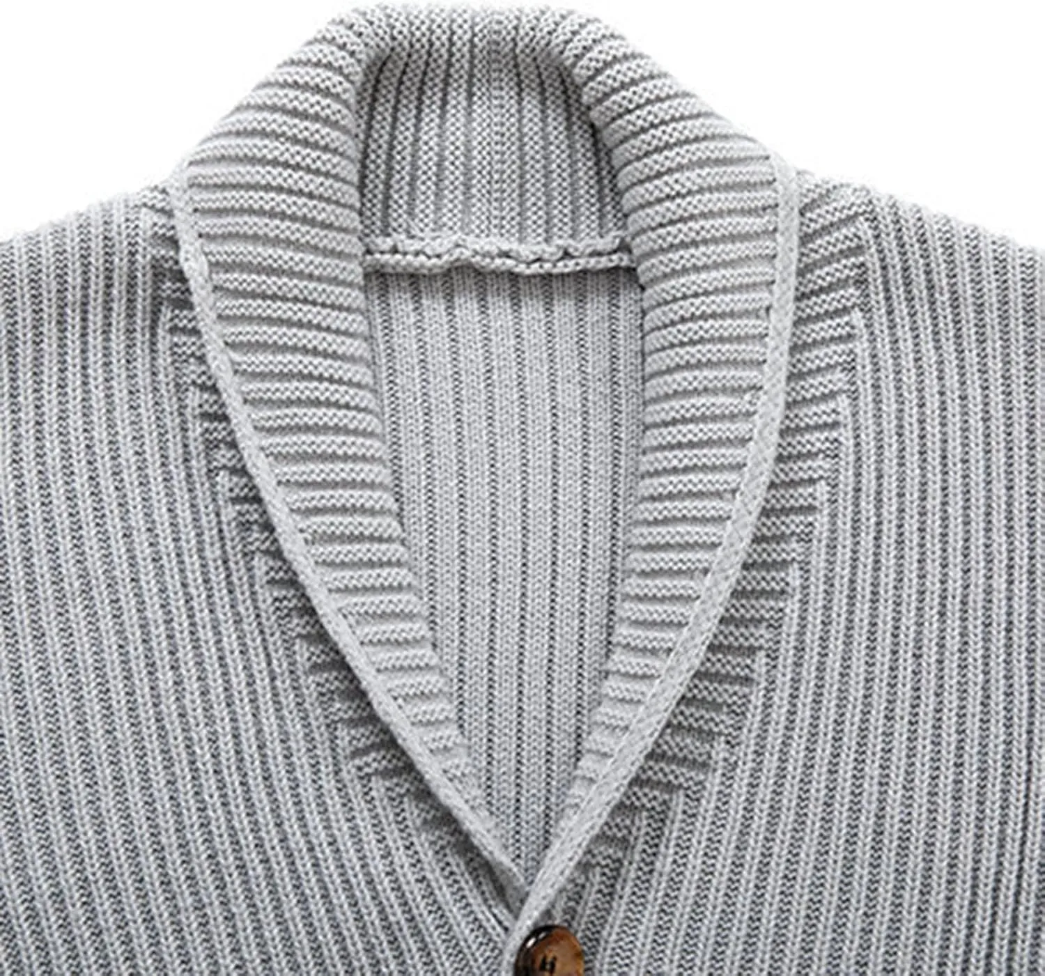 Men's Cardigan Sweaters Shawl Collar Cardigan Ribbed Long Sleeve Sweater Button Down Sweaters with Two Front Pockets