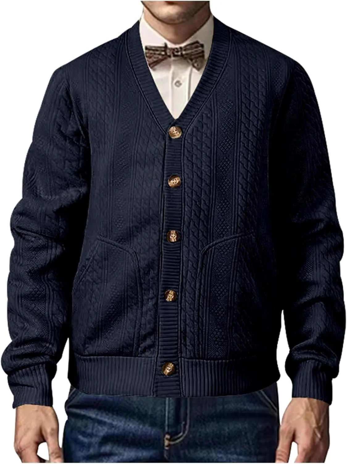 Men's Cardigan Sweaters V Neck Knitted Button Down Sweaters Solid Long Sleeve Outwear Slim Fit Warm Coat Clothes