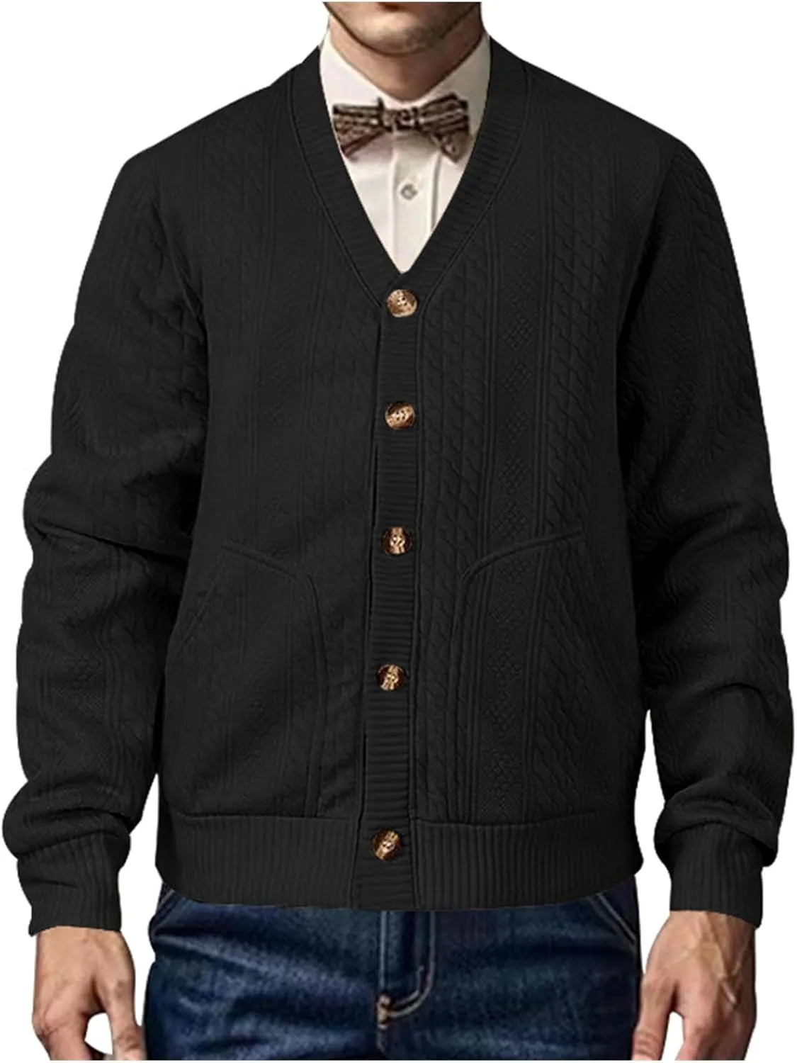 Men's Cardigan Sweaters V Neck Knitted Button Down Sweaters Solid Long Sleeve Outwear Slim Fit Warm Coat Clothes