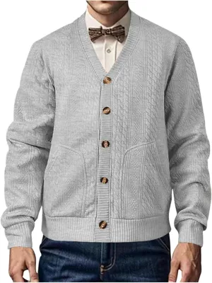 Men's Cardigan Sweaters V Neck Knitted Button Down Sweaters Solid Long Sleeve Outwear Slim Fit Warm Coat Clothes