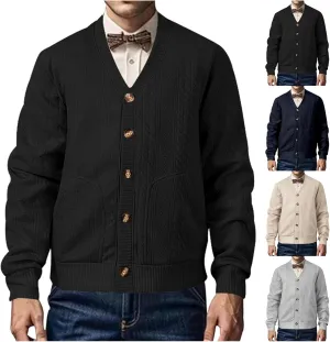 Men's Cardigan Sweaters V Neck Knitted Button Down Sweaters Solid Long Sleeve Outwear Slim Fit Warm Coat Clothes